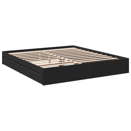Cadru de pat cu sertare, negru, 180x200 cm, lemn prelucrat