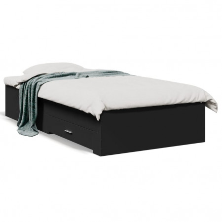 Cadru de pat cu sertare, negru, 75x190 cm, lemn prelucrat