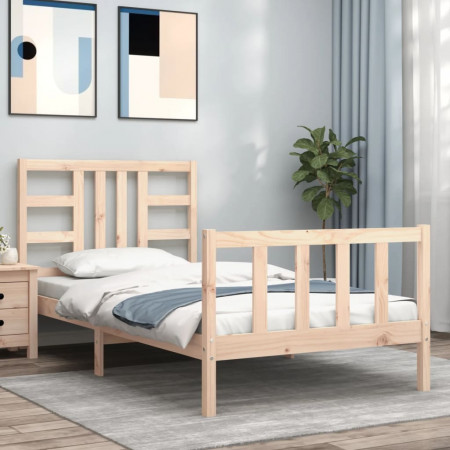 Cadru de pat cu tăblie, 90x190 cm, lemn masiv - Img 1