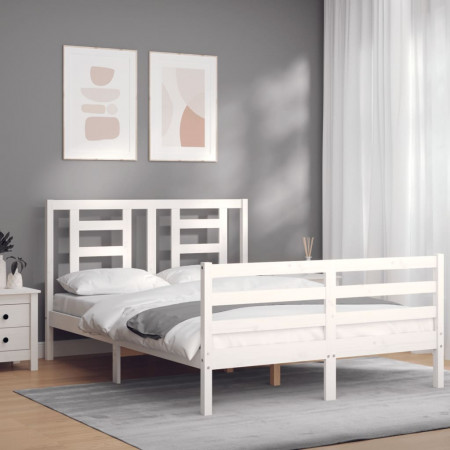 Cadru de pat cu tăblie, alb, 140x200 cm, lemn masiv - Img 1