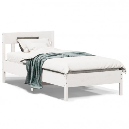 Cadru de pat cu tăblie, alb, 75x190 cm, lemn masiv de pin