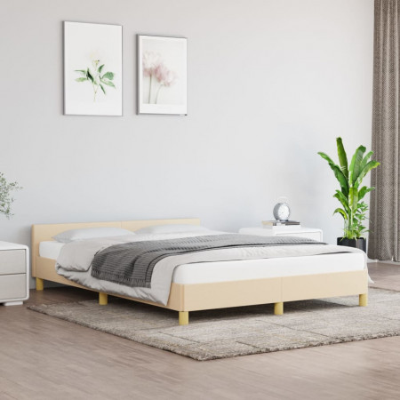 Cadru de pat cu tăblie, crem, 140x200 cm, textil - Img 1