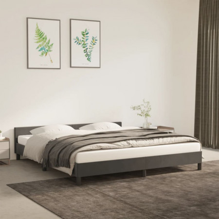 Cadru de pat cu tăblie, gri închis, 180x200 cm, catifea