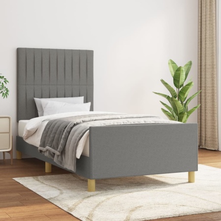 Cadru de pat cu tăblie, gri închis, 90x190 cm, textil