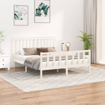 Cadru de pat cu tăblie King Size, alb, 150x200 cm, lemn pin