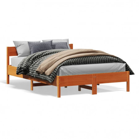 Cadru de pat cu tăblie, maro ceruit, 120x190 cm, lemn masiv pin