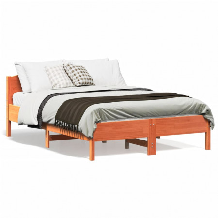 Cadru de pat cu tăblie, maro ceruit, 135x190 cm, lemn masiv pin - Img 1