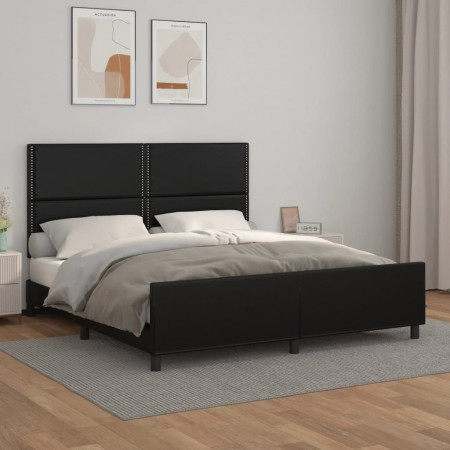 Cadru de pat cu tăblie, negru, 160x200 cm, piele ecologică - Img 1
