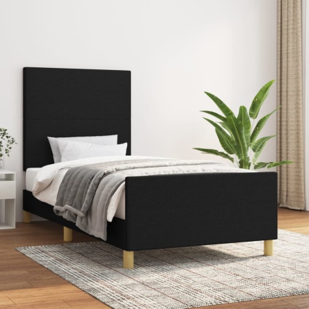 Cadru de pat cu tăblie, negru, 90x190 cm, textil
