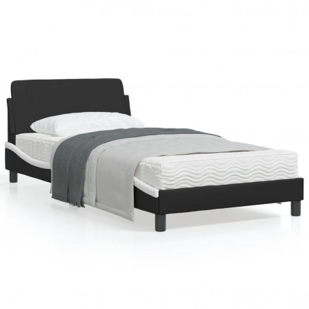 Cadru de pat cu tăblie negru și alb 100x200cm piele artificială
