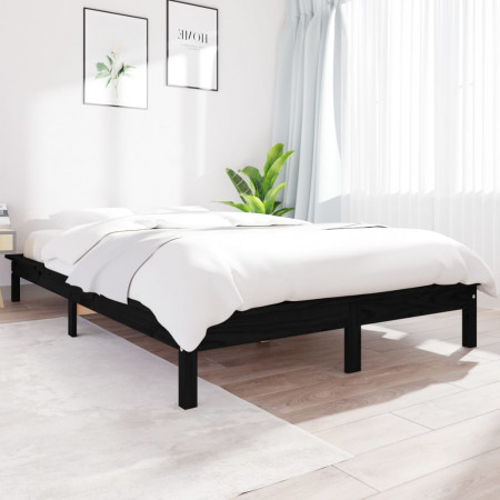 Cadru de pat King Size 5FT, negru, 150x200cm, lemn masiv de pin