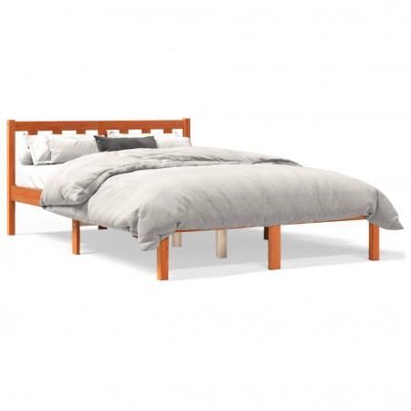 Cadru de pat, maro ceruit, 135x190 cm, lemn masiv de pin - Img 1