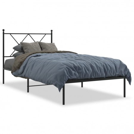 Cadru de pat metalic cu tăblie, negru, 90x190 cm