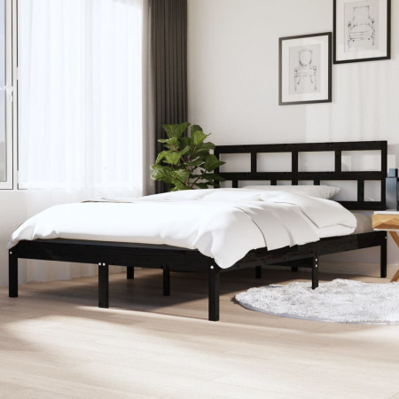Cadru de pat mic dublu 4FT, negru, 120x190 cm, lemn masiv