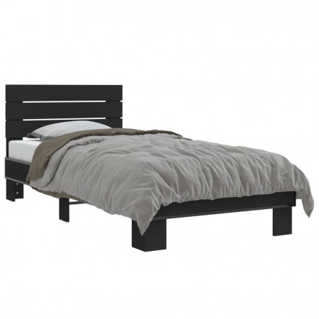 Cadru de pat, negru, 90x200 cm, lemn prelucrat și metal
