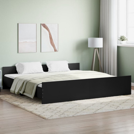 Cadru pat cu tăblie la cap/picioare, negru, 180x200 cm