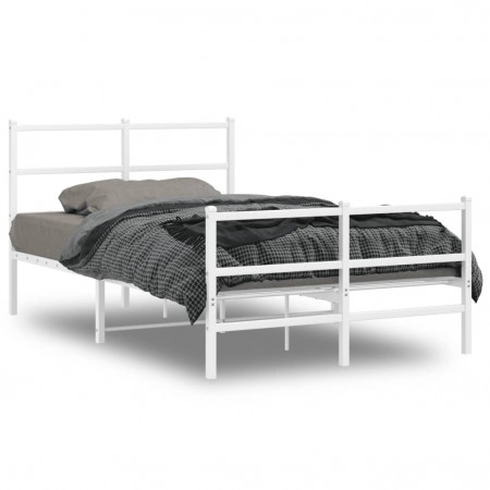 Cadru pat metalic cu tăblie de cap/picioare , alb, 120x190 cm