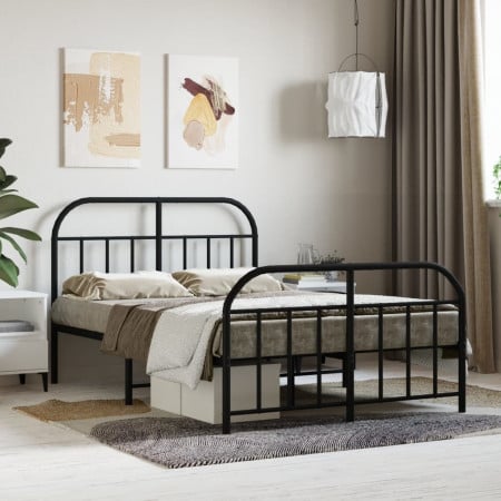 Cadru pat metalic cu tăblie de cap/picioare, negru, 120x190 cm