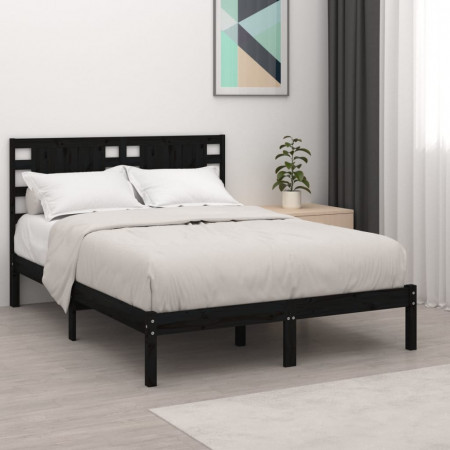 Cadru pat Small Double 4FT, negru, 120x190 cm, lemn masiv - Img 1