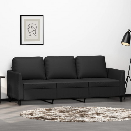 Canapea cu 3 locuri, negru, 180 cm, piele ecologică - Img 1