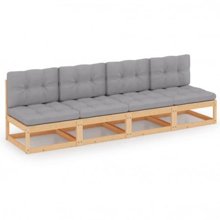 Canapea cu 4 locuri cu perne, lemn masiv de pin