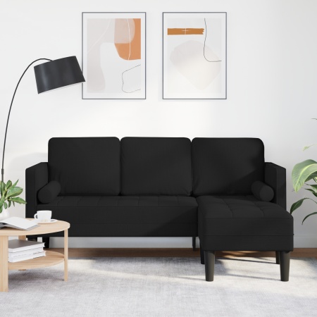 Canapea L cu 3 locuri Neagră 160 cm Textil