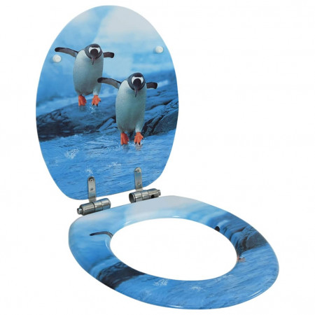 Capac WC cu închidere silențioasă, MDF, model pinguini - Img 1