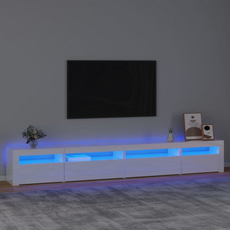 Comodă TV cu lumini LED, alb extralucios, 270x35x40 cm