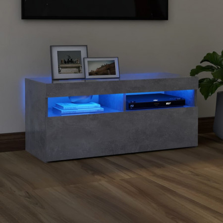 Comodă TV cu lumini LED, gri beton, 90x35x40 cm - Img 1