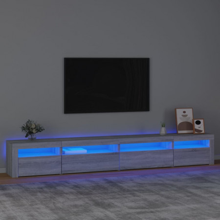 Comodă TV cu lumini LED, gri sonoma, 270x35x40 cm
