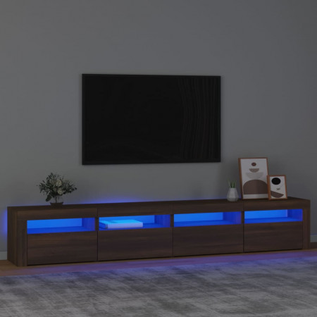 Comodă TV cu lumini LED, stejar maro, 240x35x40 cm - Img 1