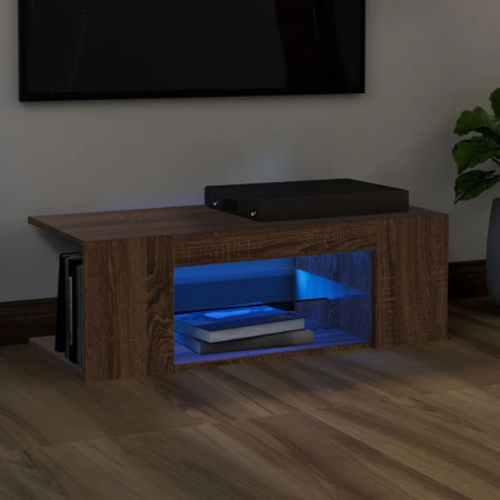 Comodă TV cu lumini LED, stejar maro, 90x39x30 cm