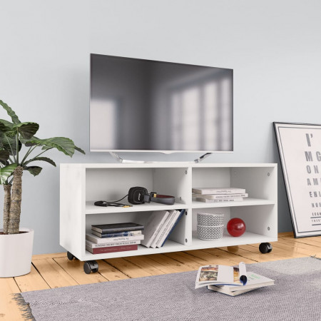 Comodă TV cu rotile, alb, 90x35x35, PAL