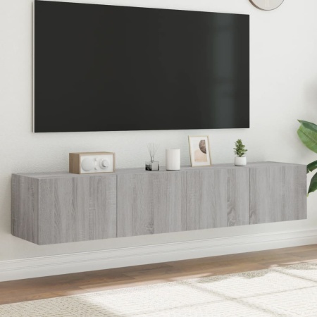 Comodă TV de perete cu LED, 2 buc, gri sonoma, 80x35x31 cm