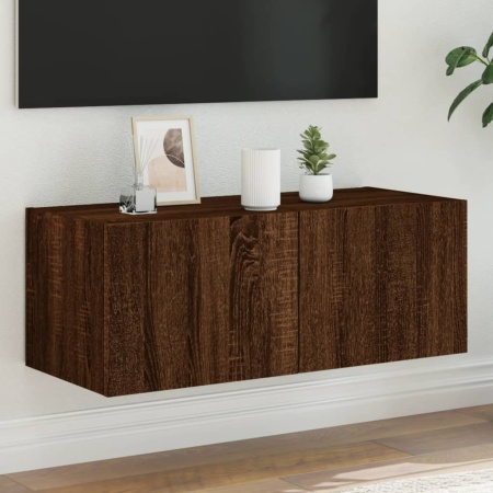 Comodă TV de perete cu lumini LED, stejar maro, 80x35x31 cm