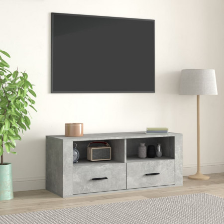 Comodă TV, gri beton, 100x35x40 cm, lemn prelucrat