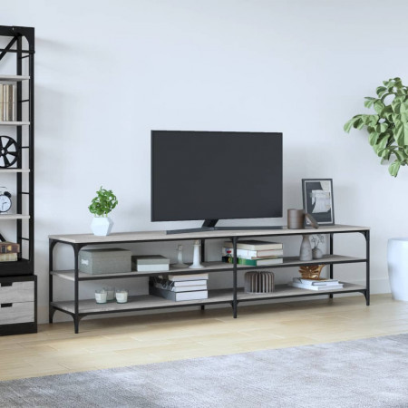 Comodă TV, gri sonoma, 200x30x50 cm, lemn prelucrat și metal
