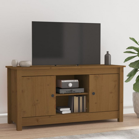 Comodă TV, maro miere, 103x36,5x52 cm, lemn masiv de pin - Img 1