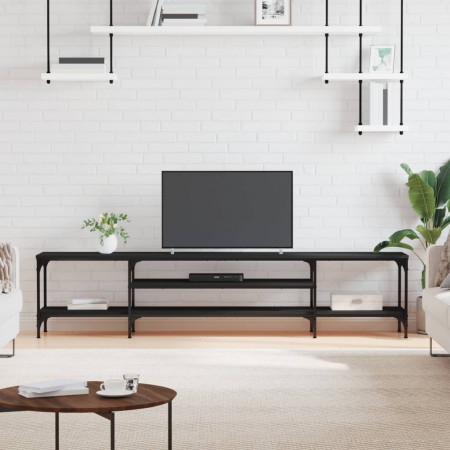 Comodă TV, negru, 201x35x45 cm, lemn prelucrat & fier