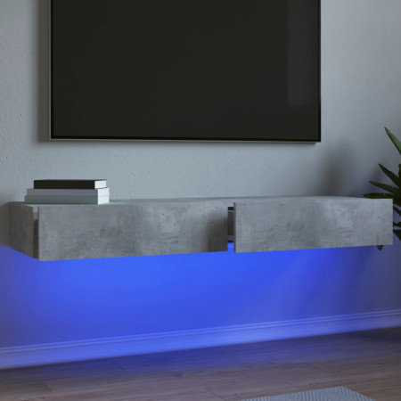 Comode TV cu lumini LED, 2 buc., gri beton, 60x35x15,5 cm
