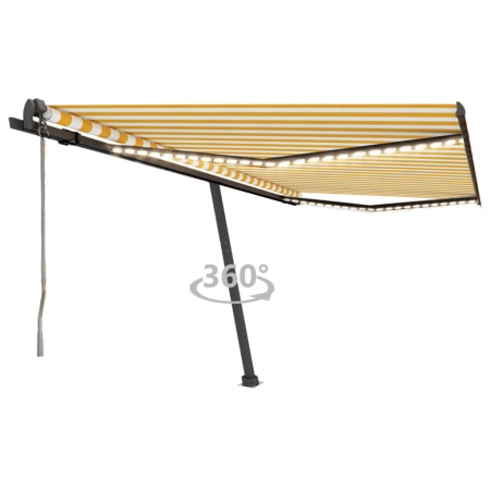 Copertină automată cu LED/senzor vânt, galben&alb, 450x350 cm