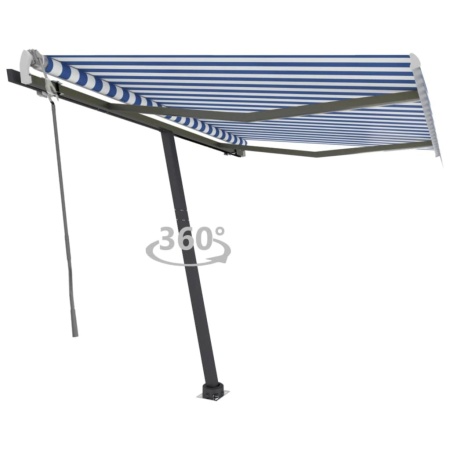 Copertină retractabilă manual, albastru/alb, 300x250 cm
