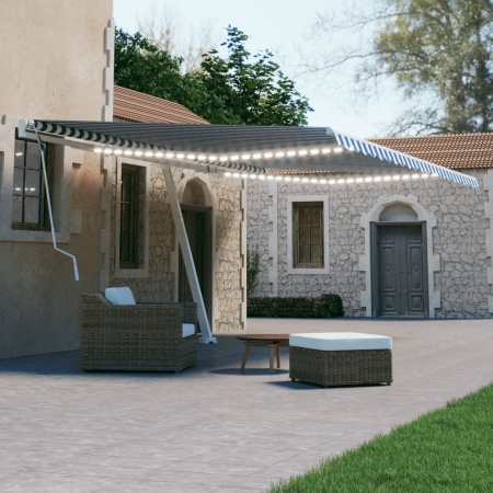 Copertină retractabilă manual cu LED albastru și alb 600x300 cm - Img 1