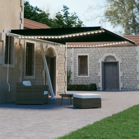 Copertină retractabilă manual cu LED, antracit, 450x300 cm