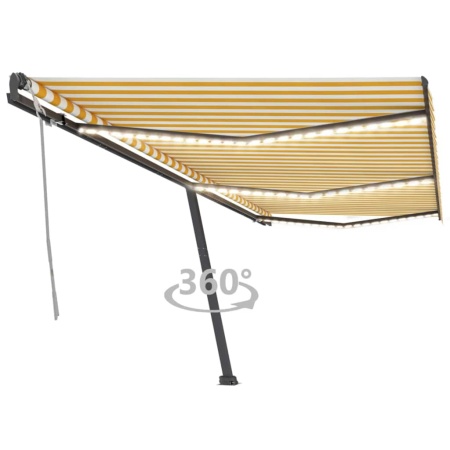 Copertină retractabilă manual cu LED, galben și alb, 600x300 cm