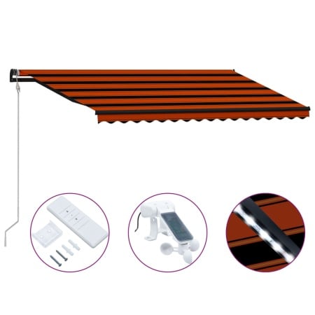 Copertină retractabilă senzor vânt LED oranj maro 400x300 cm