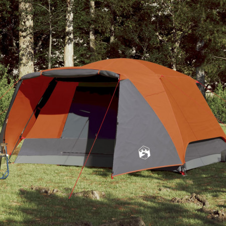Cort camping 6 persoane gri/portocaliu 412x370x190cm tafta 190T - Img 1