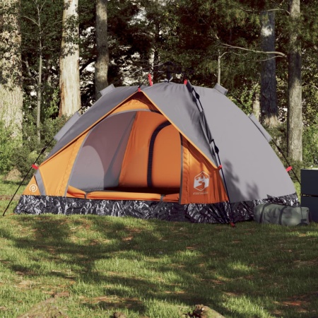 Cort camping cupolă 3 persoane, gri/portocaliu, setare rapidă