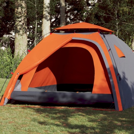 Cort camping cupolă 4 persoane, gri/portocaliu, setare rapidă - Img 1