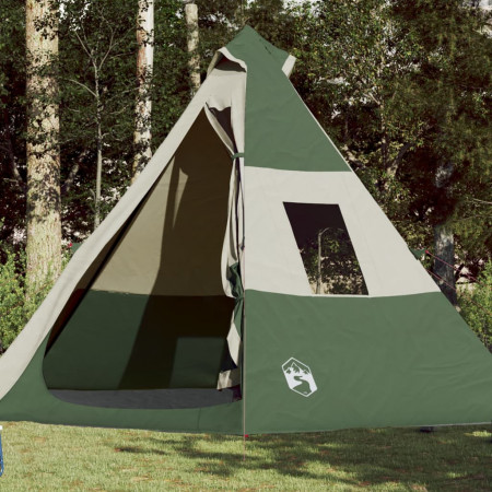 Cort de camping 7 persoane, verde, 350x350x280 cm, tafta 185T - Img 1